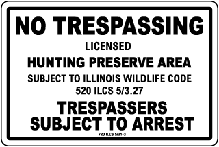 Illinois No Trespassing Licensed Hunting Preserve Area Sign