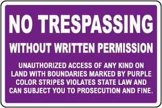 No Trespassing Without Written Permission Purple Sign