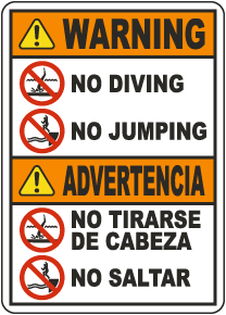 Bilingual No Diving No Jumping Sign