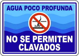 Spanish Shallow Water No Diving Allowed Sign