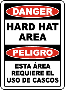 Bilingual Danger Hard Hat Area Sign