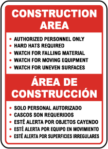 Bilingual Construction Area Rules Sign