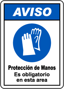 Spanish Notice Hand Protection Must Be Worn Sign