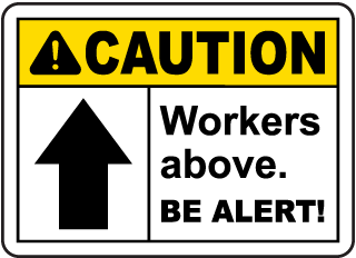 Caution Workers Above Be Alert Sign