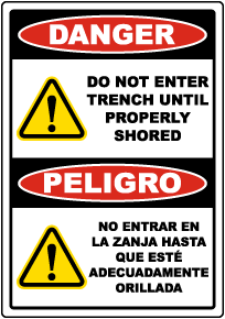 Bilingual Danger Do Not Enter Trench Sign
