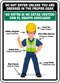 Bilingual Do Not Enter Without Proper PPE Sign