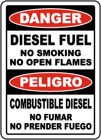 Bilingual Diesel Fuel No Smoking No Open Flames Sign