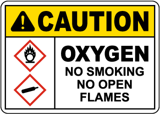 Caution Oxygen No Smoking No Open Flames Sign