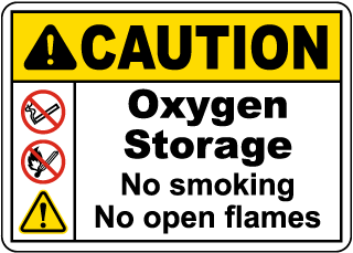 Caution Oxygen Storage No Smoking No Open Flames Sign