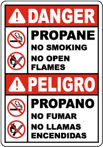 Bilingual Danger Propane No Smoking No Open Flames Sign