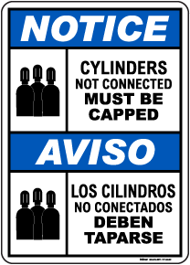 Bilingual Notice Cylinders Not Connected Must Be Capped Sign