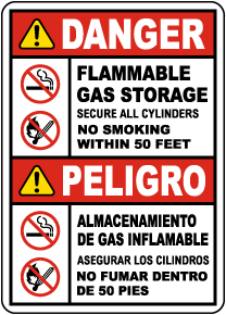 Bilingual Danger Flammable Gas Storage Secure Cylinders Sign