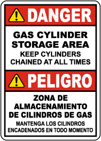 Bilingual Danger Gas Cylinder Storage Area Sign