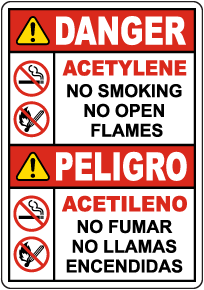 Bilingual Acetylene No Smoking No Open Flame Sign