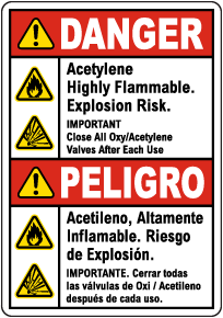 Bilingual Acetylene Highly Flammable Sign