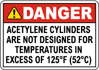 Acetylene Cylinders Not Designed for High Temperatures Sign