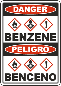 Bilingual Danger Benzene GHS Sign
