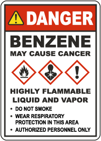 Danger Benzene Highly Flammable GHS Sign