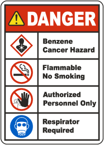 Danger Benzene Safety Sign