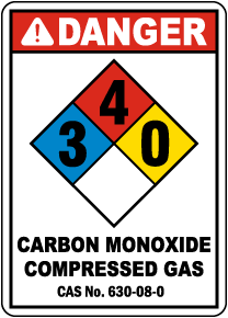 NFPA Danger 3-4-0 Carbon Monoxide Compressed Gas Sign