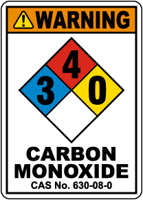 Warning NFPA 3-4-0 Carbon Monoxide With CAS Number Sign
