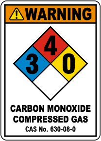 Warning NFPA 3-4-0 Carbon Monoxide Compressed Gas Sign