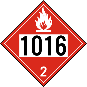 UN # 1016 Flammable Gas Class 2 Placard