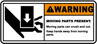Warning Moving Parts Present Keep Hands Away Label