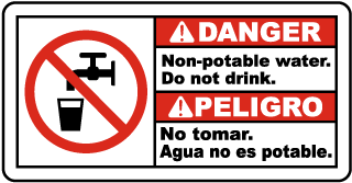 Bilingual Danger Non-Potable Water Do Not Drink Sign