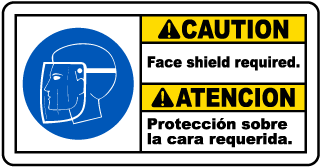 Bilingual Caution Face Shield Required Sign