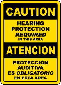 Bilingual Caution Hearing Protection In This Area Sign