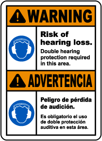 Bilingual Double Hearing Protection Required Sign