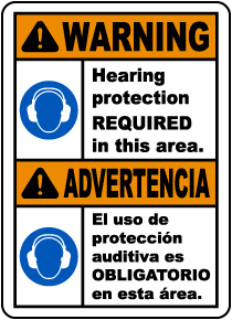 Bilingual Hearing Protection Required In This Area Sign