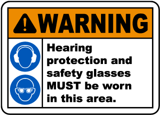 LegendStop Hearing Protection and Safety Glasses Must Be Worn 24 Width 24 Height Black and Red on White Brady 128686 Personal Protection Sign