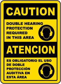 Bilingual Double Hearing Protection Required Sign