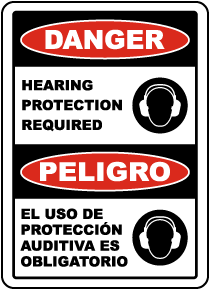 Bilingual Danger Hearing Protection Required Sign