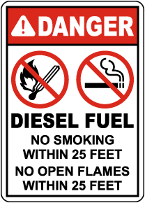 Diesel Fuel No Smoking Or Open Flame Within 25 Feet Sign