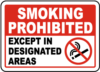 Smoking Prohibited Except In Designated Areas Sign