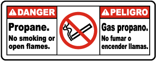 Bilingual Danger Propane No Smoking or Open Flame Sign