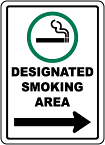 Designated Smoking Area with Right Arrow Sign
