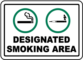 Designated smoking area directional right arrow pointer Safety sign 