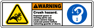 Crush Hazard Exposed Gears Label