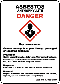 Asbestos Anthophyllite Prevention GHS Sign