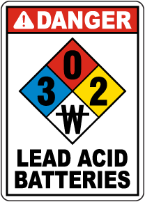 Danger 3-0-2-W Lead Acid Batteries Sign