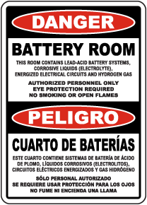 Bilingual Danger Battery Room Sign
