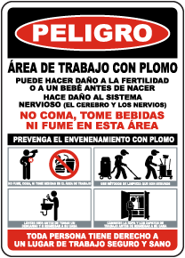 Spanish Danger Lead Work Area Sign