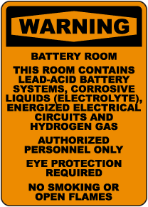 Warning Battery Room Contains Lead-Acid Sign