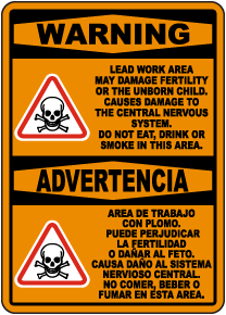 Bilingual Warning Lead Work Area Sign
