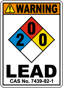 Warning 2-0-0 Lead CAS No. 7439-92-1 Sign