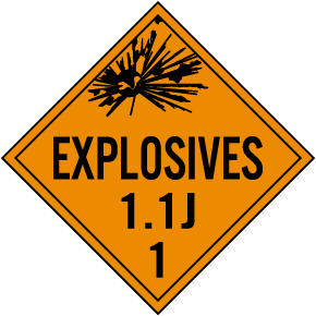 Explosive Class 1.1J Placard